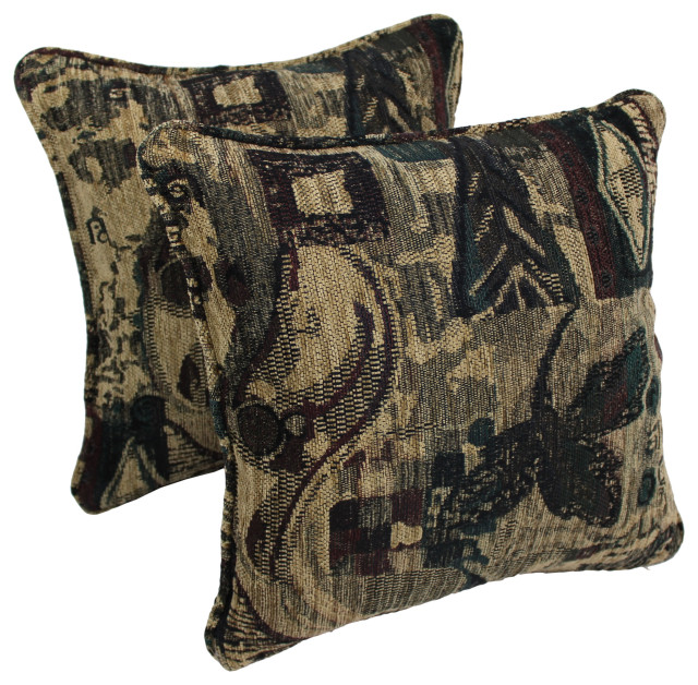18" DoubleCorded Jacquard Chenille Square Throw Pillows, Set of 2, Antiquity Contemporary