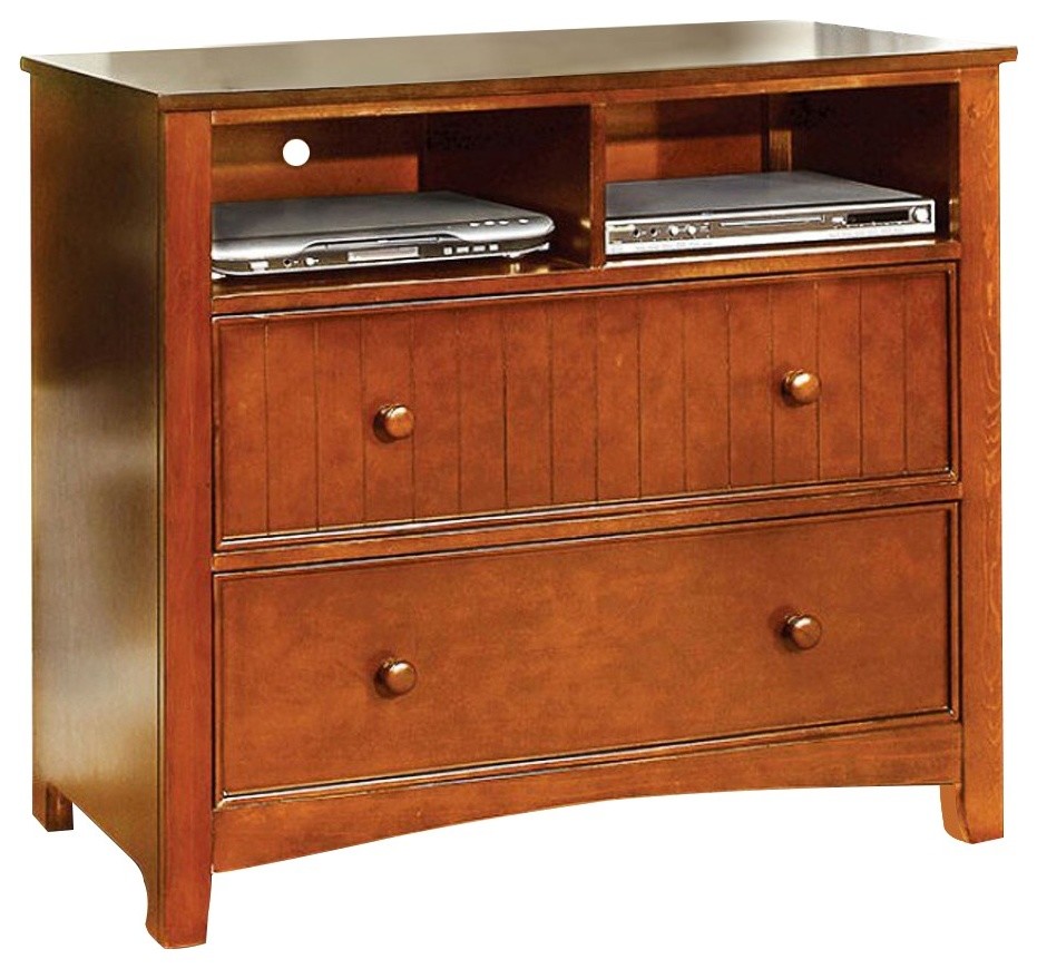 Transitional Style Wooden Media Chest, Oak Brown Transitional Media