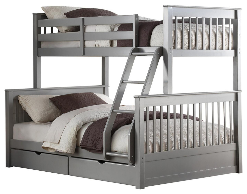 Twin Over Full Storage Bunk Bed, Gray Transitional Bunk Beds by