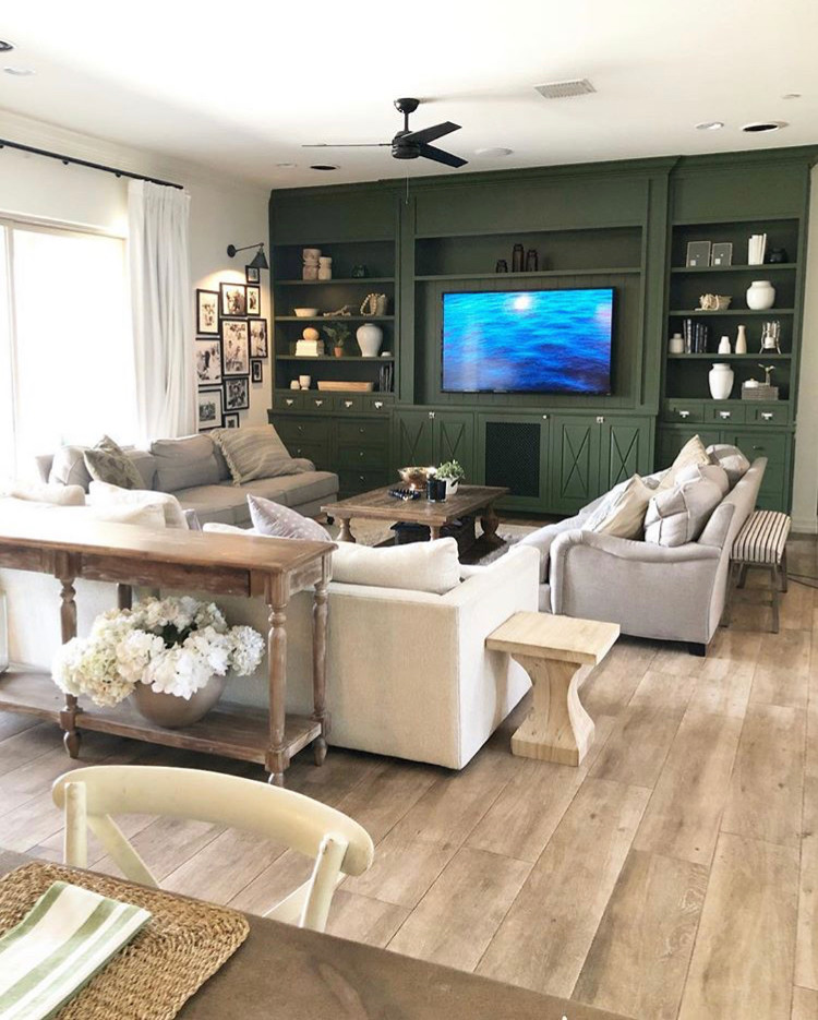 Green Modern Farmhousestyle Builtin Entertainment Center Wall Unit Farmhouse Phoenix by