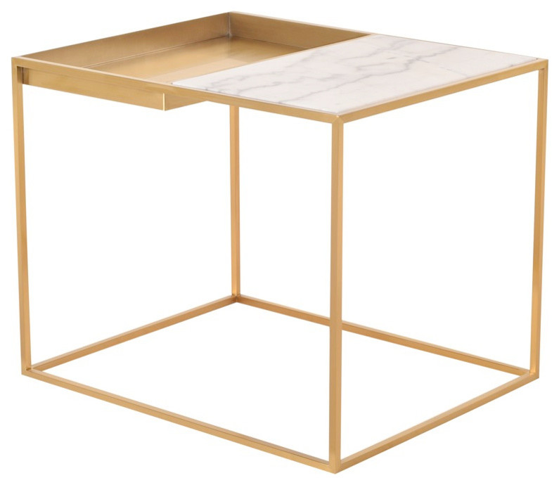 Corbett Gold Side Table, Gold End Table, Modern Golden Side Table White