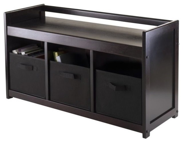 Pemberly Row 4Pc Storage Bench with 3 Baskets in Espresso Transitional Accent And Storage