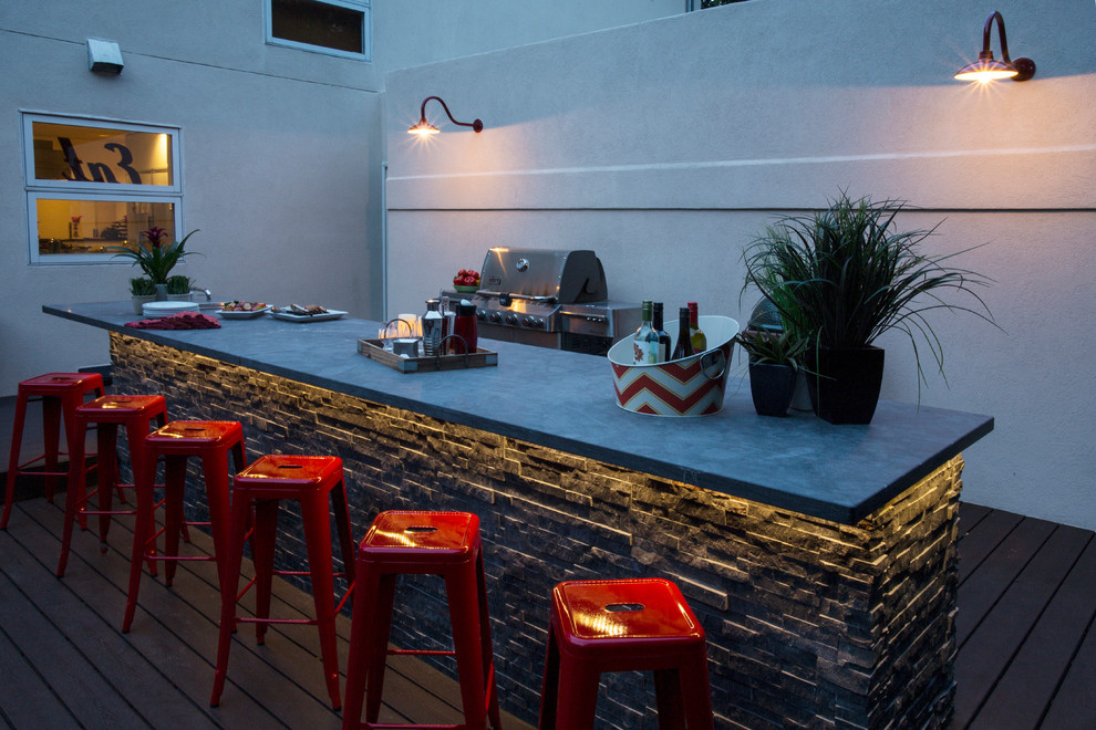 Small contemporary backyard deck in Other with an outdoor kitchen and no cover.