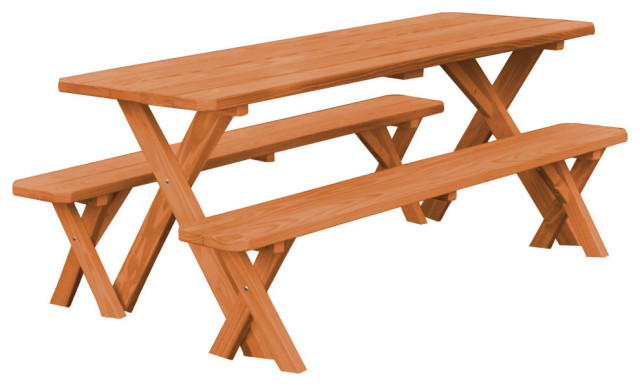 Pressure Treated Pine Cross Leg Picnic Table with Benches, 8 Foot ...