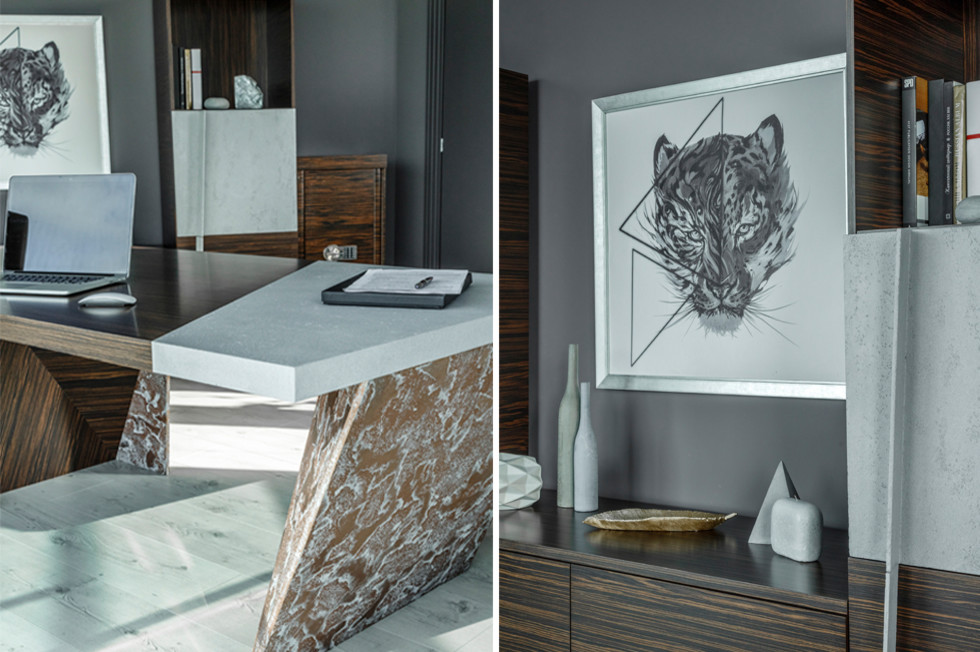 Дизайн кабинета: бетон, эбеновое дерево и шикарный вид из окна