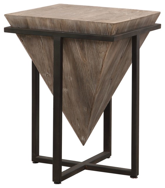 Bertrand Contemporary Gray Wash Wood Accent Table - Industrial - Side