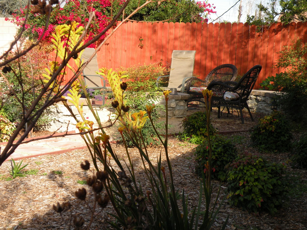 Inspiration for a mid-sized country backyard full sun xeriscape for spring in Los Angeles with a garden path and mulch.
