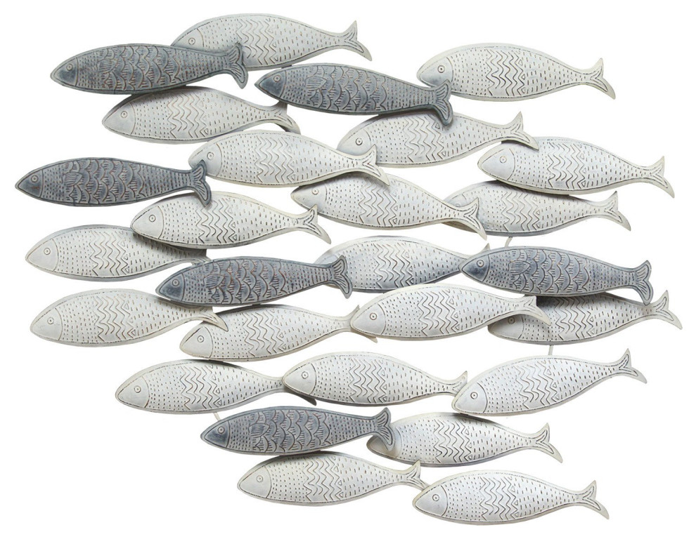Coastal Gray School of Fish Metal Wall Decor Beach Style Metal Wall