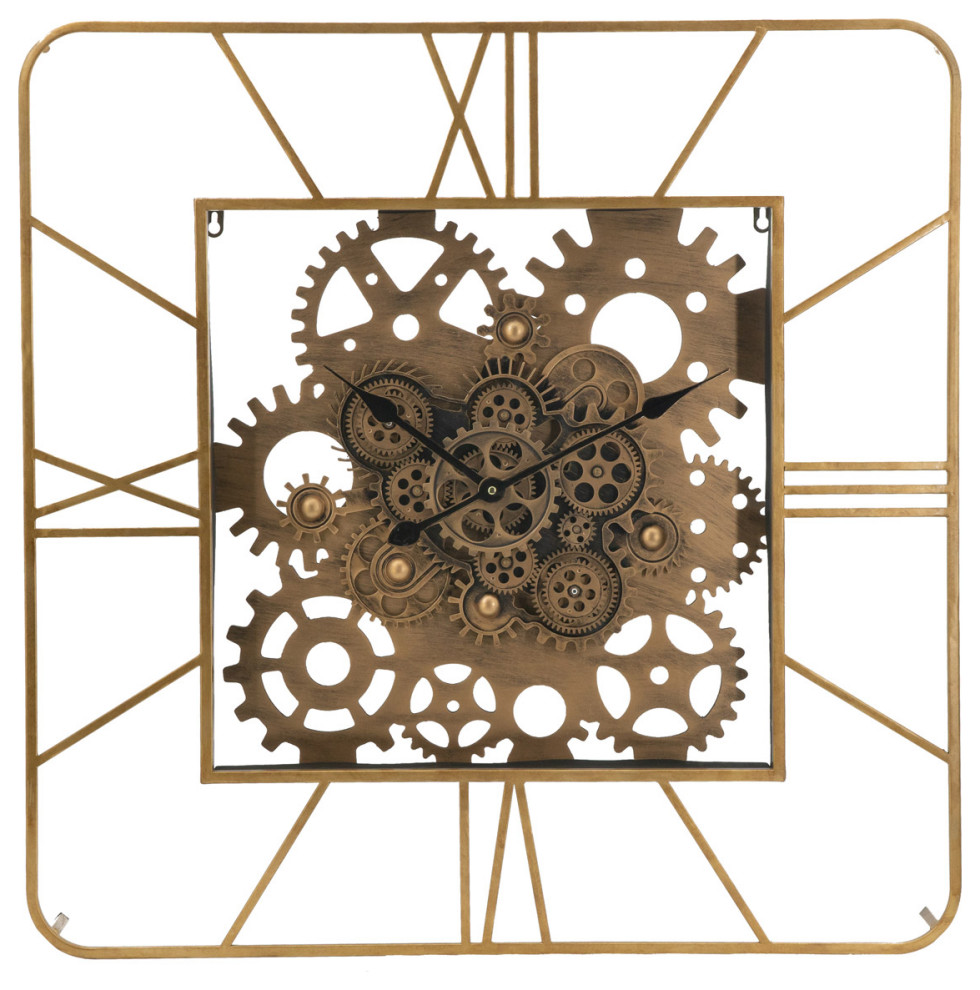 Roman Gear Wall Clock, Gold Industrial Wall Clocks by Lighting
