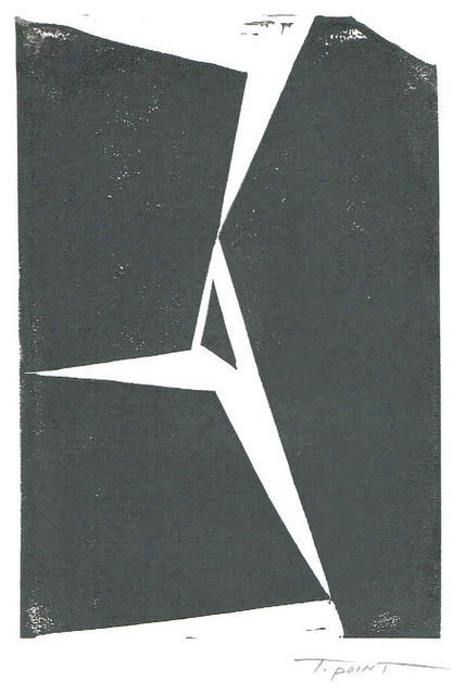 Simple Minimalist Modern 4 x 6 Hand-pulled Linocut Print, Dark Charcoal Gray