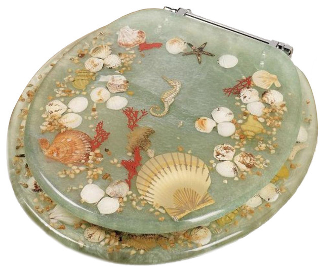 Jewel Seashell and Seahorse Resin Toilet Seat Beach Style Toilet