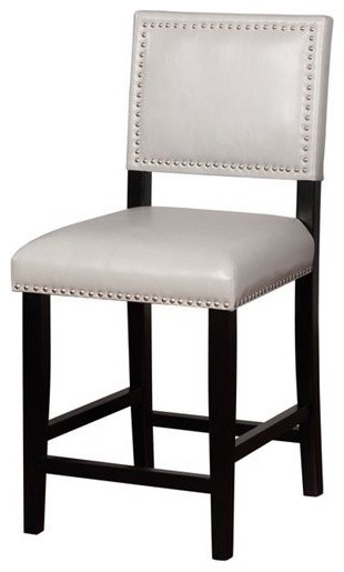 Linon Brook 24" Wood Counter Stool Lt Gray Faux Leather Nailhead Trim in Black