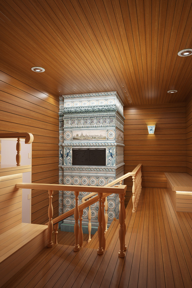 Русская баня. Изразцовая печь на дровах.