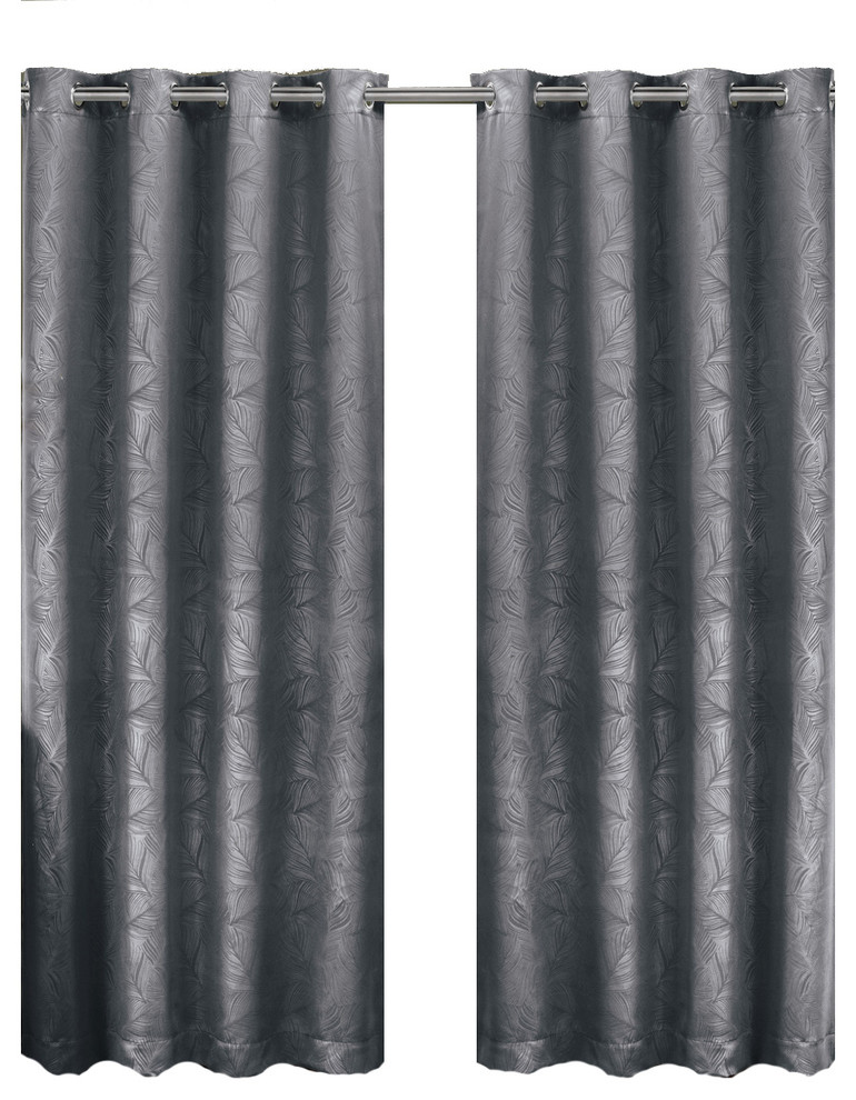 Prairie Blackout Weave Embossed Grommet Curtain, Gray, 52"x63" Single