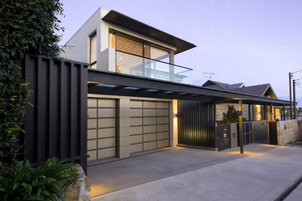 Inspiration for a contemporary exterior in Sydney with stone veneer.