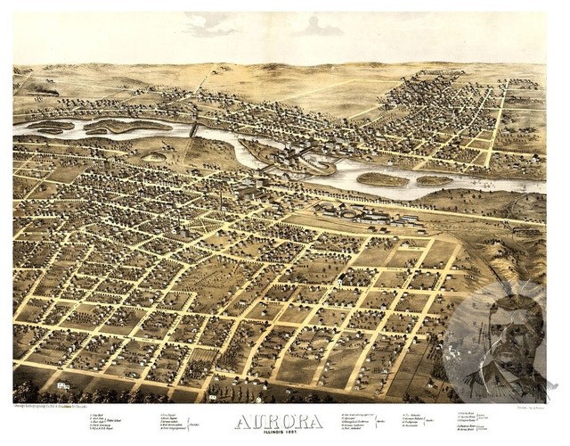 Old Map of Aurora Illinois 1867, Vintage Map Art Print, 24