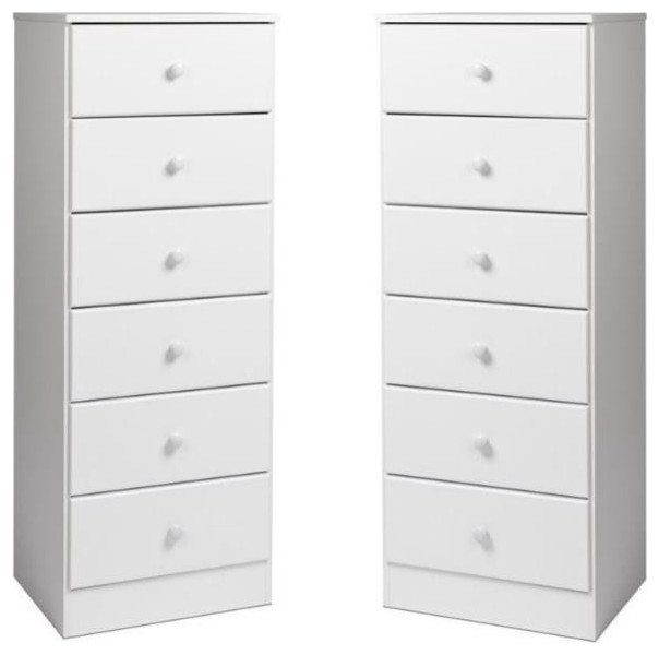 Home Square 6 Drawer Wood Lingerie Chest Set in White (Set of 2 ...
