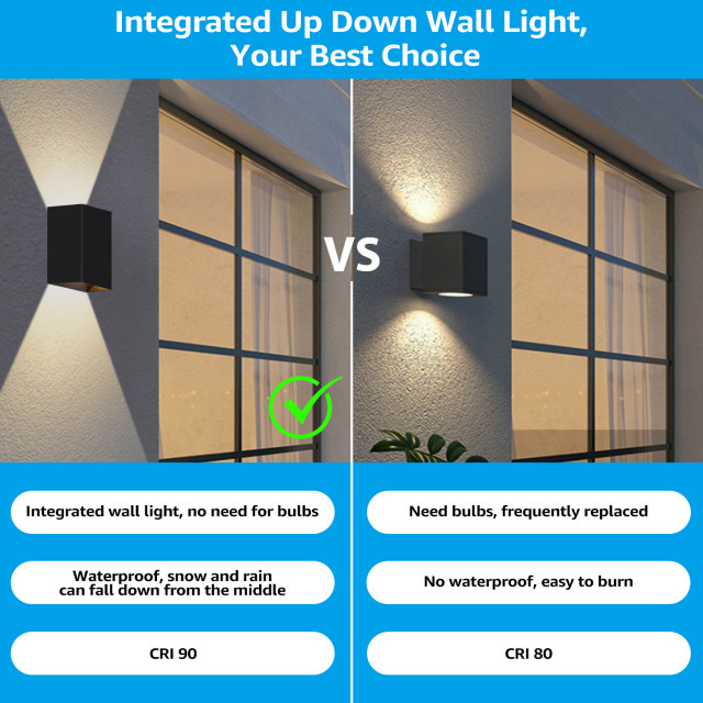 LED Square Up Down Wall Light Outdoor, CRI90+, 3000K Warm White ...