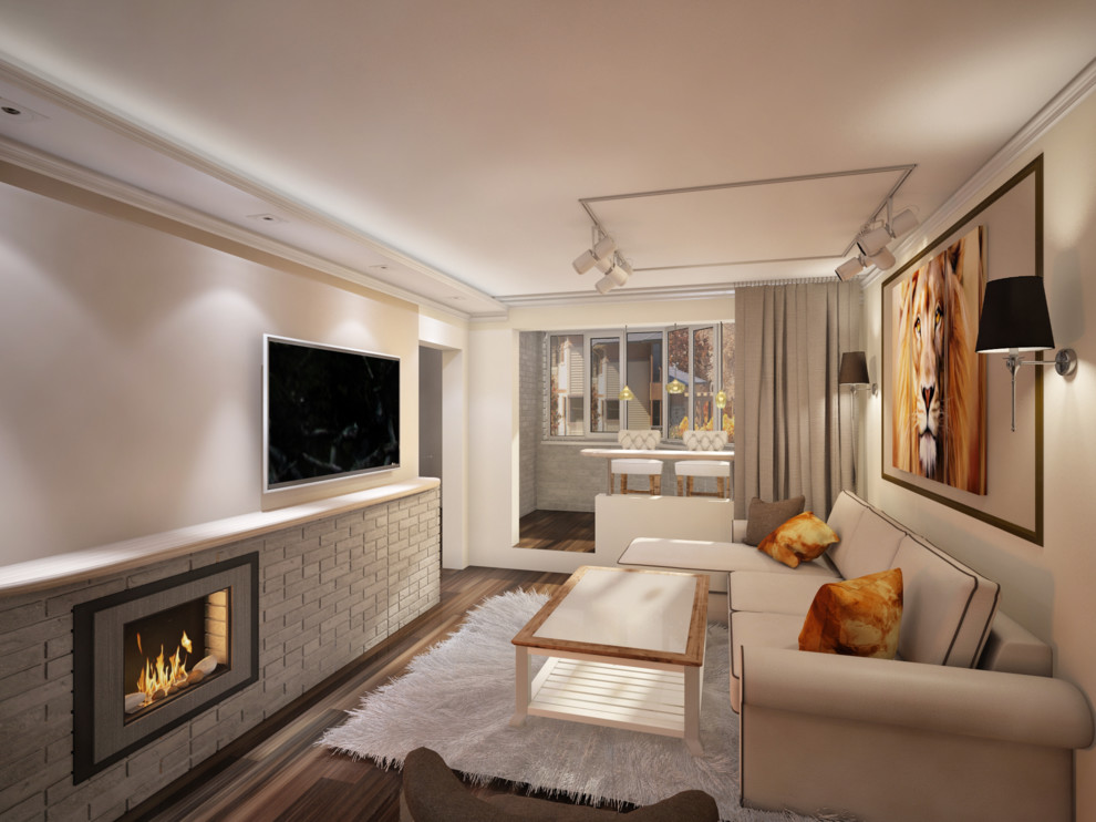 Дизайн-проект 3-комнатной квартиры. Гостиная. Огонь