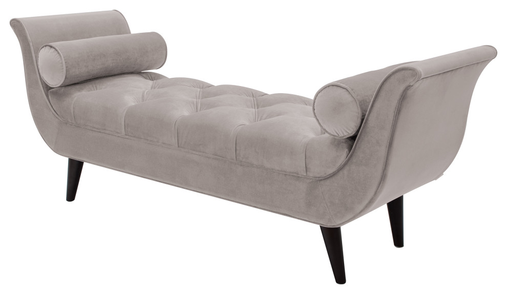 Alma Flared Arm Tufted Bench with Bolster Pillows Midcentury
