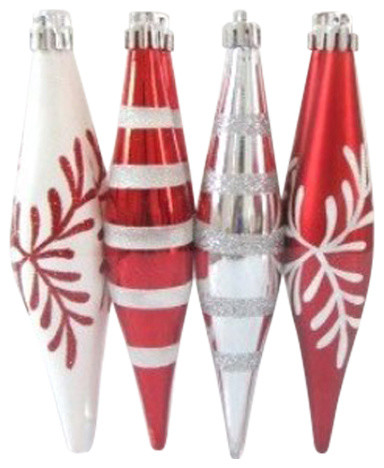 Red And White Finial Ornament With Snowflake And Line Glitter Design Contemporary Christmas Ornaments By Queens Of Christmas