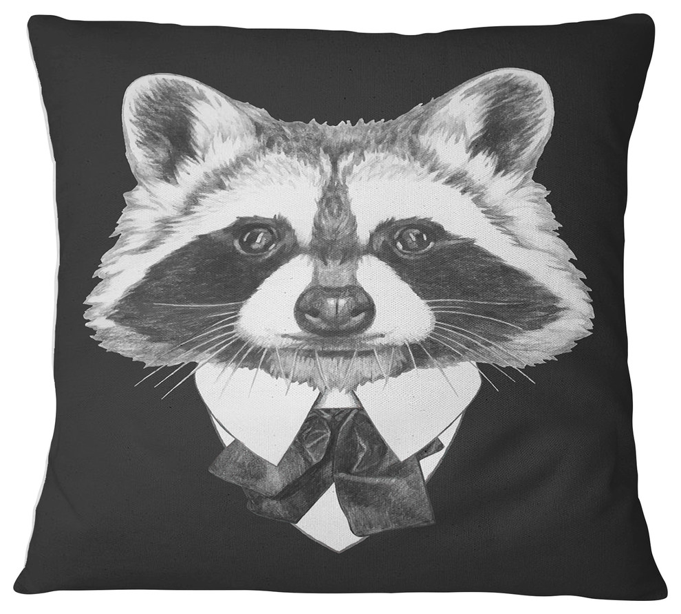 Funny Raccoon in Suit and Tie Animal Throw Pillow, 18"x18"