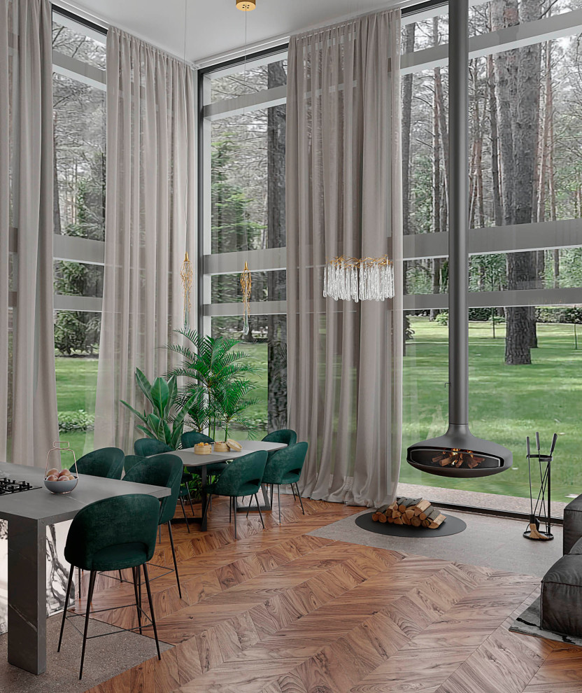 Гостиная первого этажа загородного дома под Питером