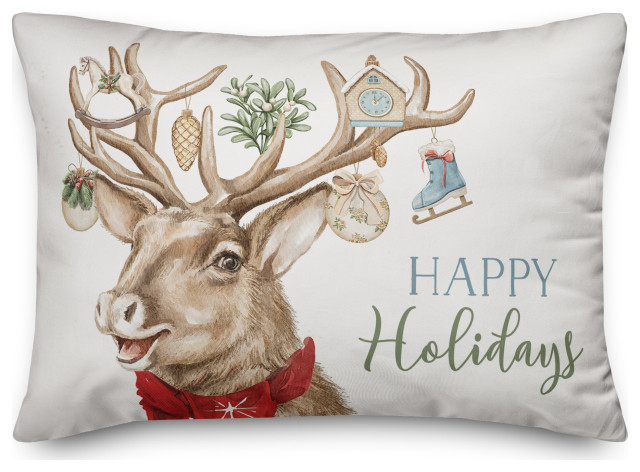 Holiday Deer Antlers 20 x 14 Spun Poly Pillow