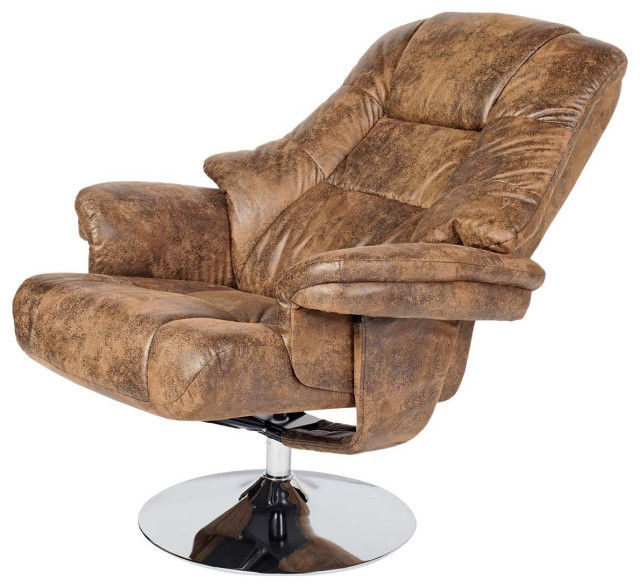 1st Choice Air Swivel Recliner and Ottoman Set, Brown Leather Finish