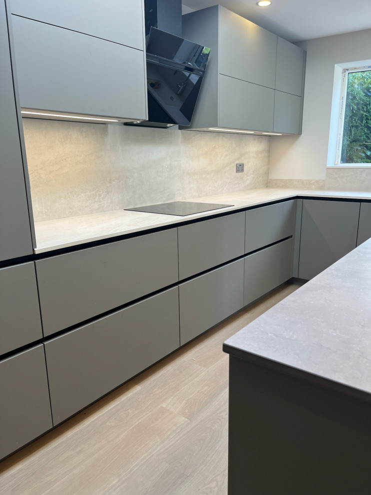 Easy Touch Taupe Modern Handleless Kitchen fitted in Solihull