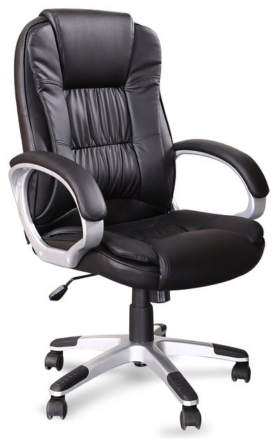 Ergonomic Office Faux Leather Chair Hydraulic Seat Transitional Ergonomic Office Faux Leather Chair Hydraulic Seat Black