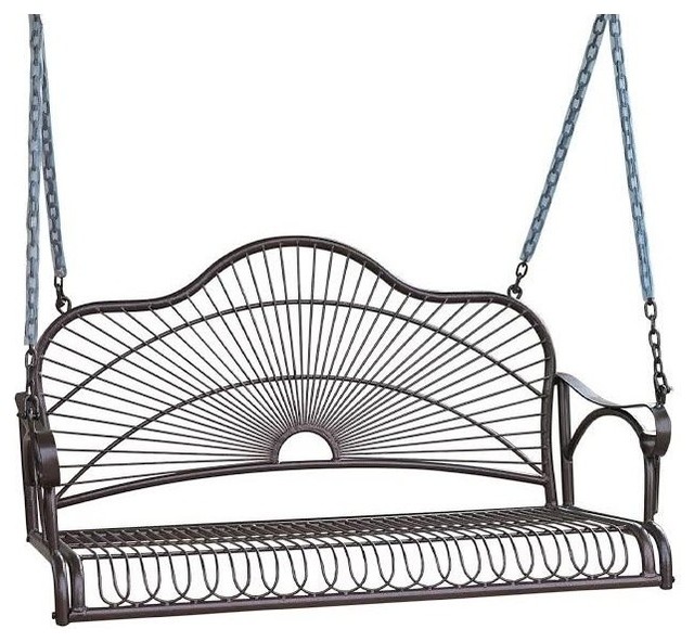 Pemberly Row Iron Patio Porch Swing in Bronze Traditional Porch Swings by Homesquare Houzz