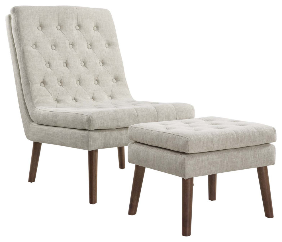 Modify Upholstered Lounge Chair and Ottoman, Beige
