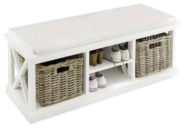 Halifax Bench And Basket Set With Seat Cushion Beach Style