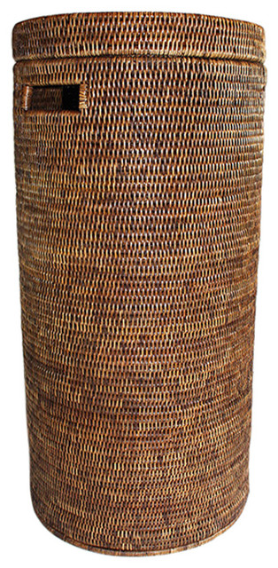 Rattan Tall Round Laundry Hamper 28" - Tropical - Hampers - by Hudson &  Vine | Houzz