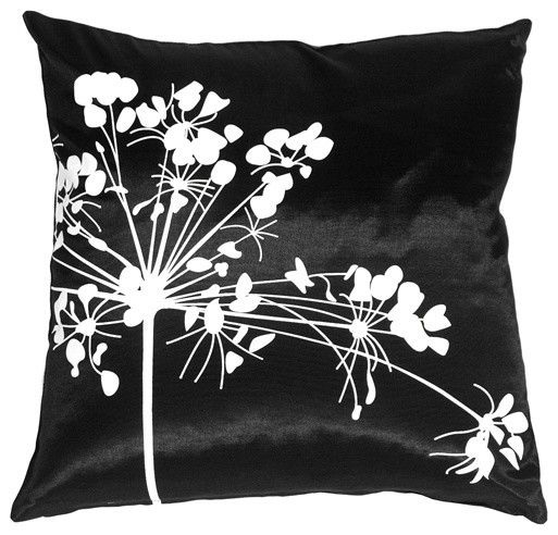 Pillow Decor - Black with White Spring Flower Throw Pillow
