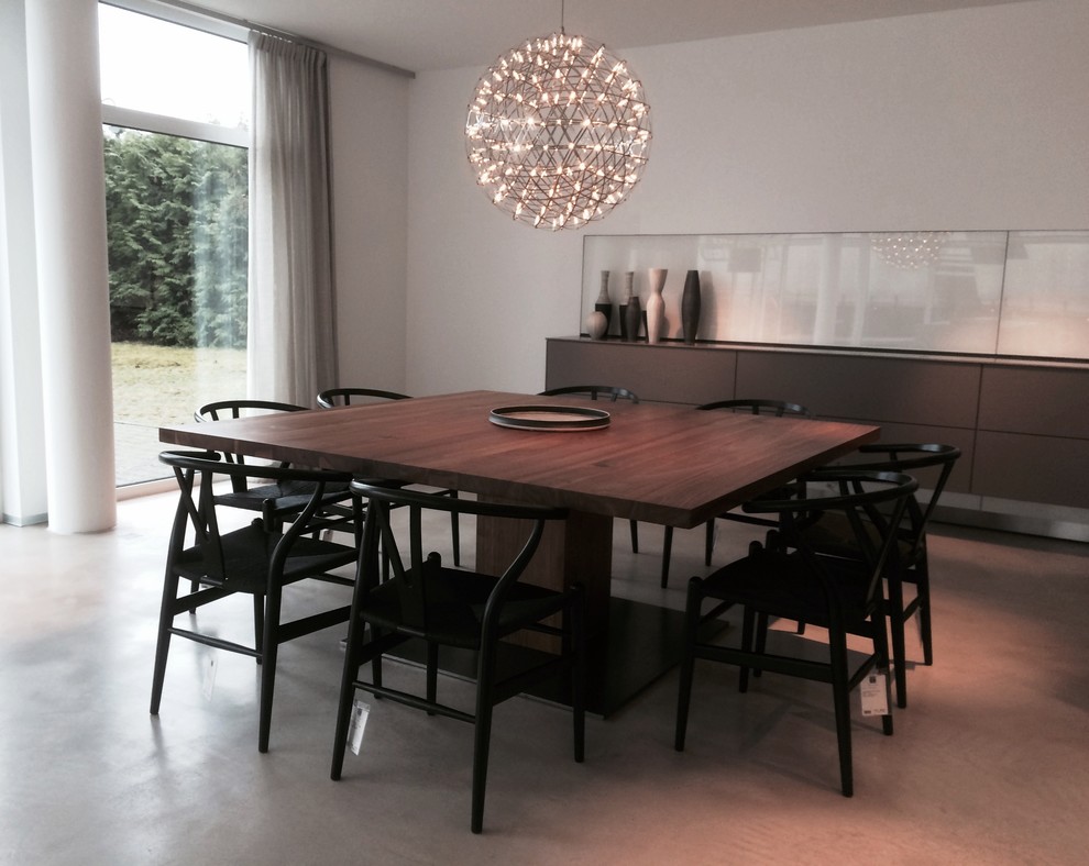 Photo of a mid-sized contemporary dining room in Frankfurt with white walls.