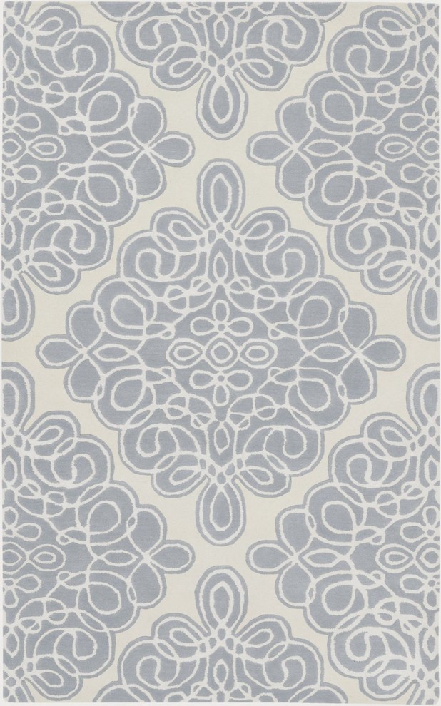 Modern Classics Area Rug, Rectangle, Off White-Gray Blue, 5'x8'