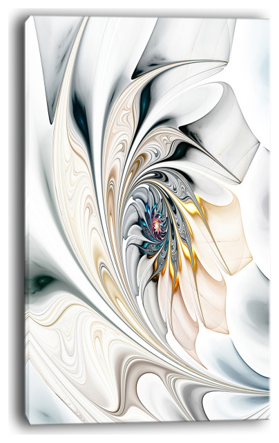 Designart - White Stained Glass Floral Art - Floral Wall Art Canvas, 20"x40"