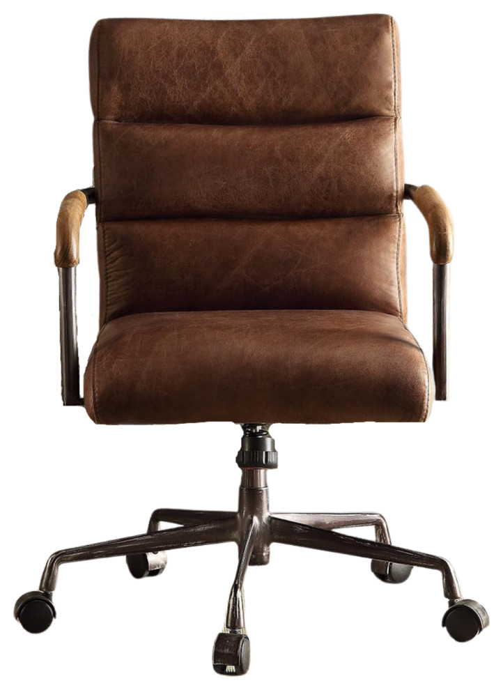 Harith Top Grain Leather Office Chair, Retro Brown Industrial Office Chairs by Acme