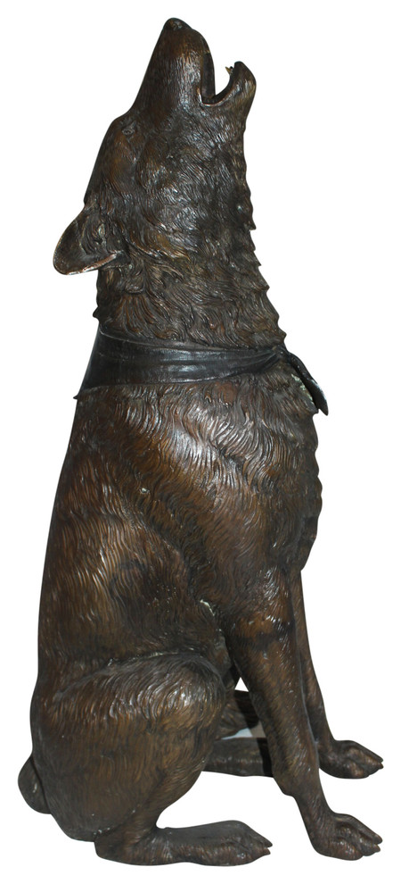 Howling Wolf Bronze Statue Size 16 L, Howling Wolf Outdoor Statue
