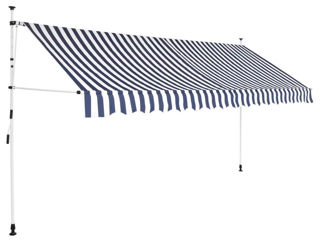 Vidaxl Manual Retractable Awning 137 8 Blue And White Stripes Canopy Shelter Traditional Awnings By Vida Xl International B V Houzz