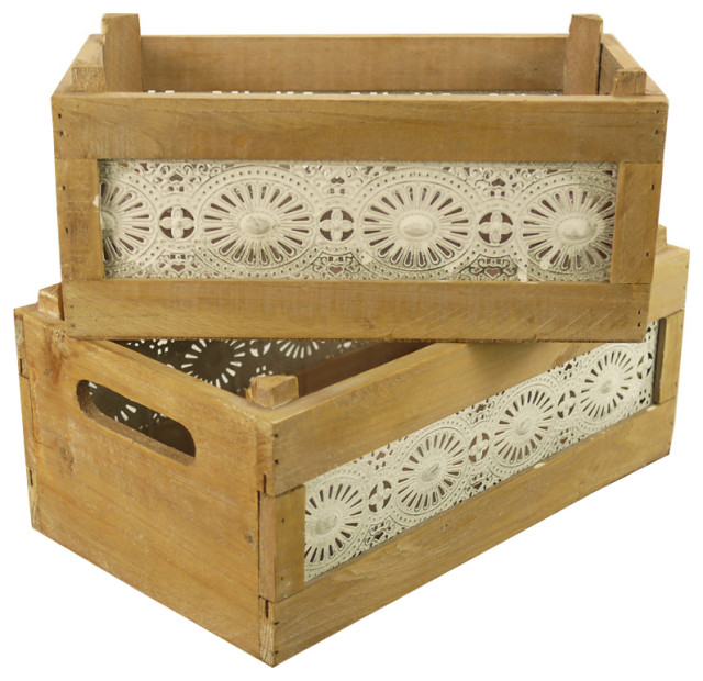 Wood Nesting Storage Crates, 2Piece Set French Country Storage