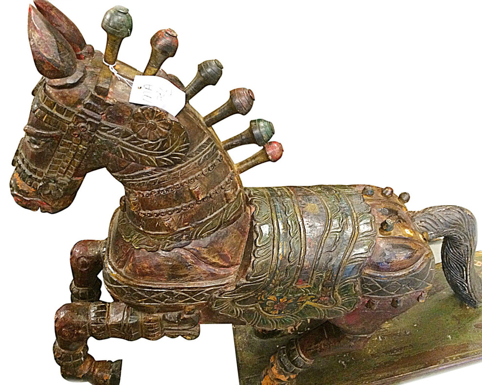 Consigned Antique Indian Wooden Horse Decorative Horse Sculpture