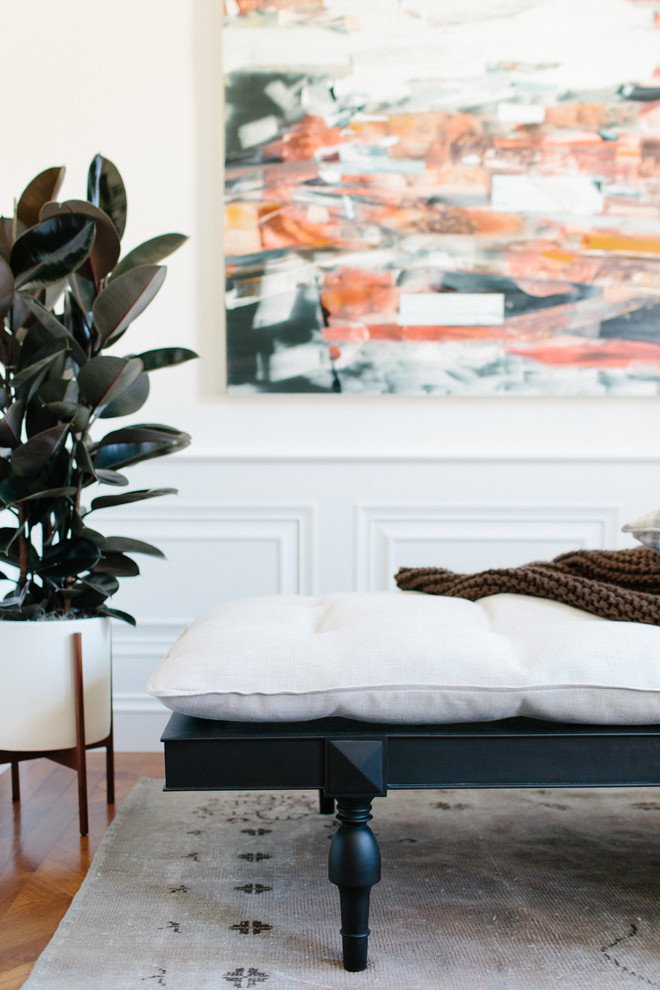 Inspiration for a transitional freestanding desk medium tone wood floor home office remodel in San Francisco