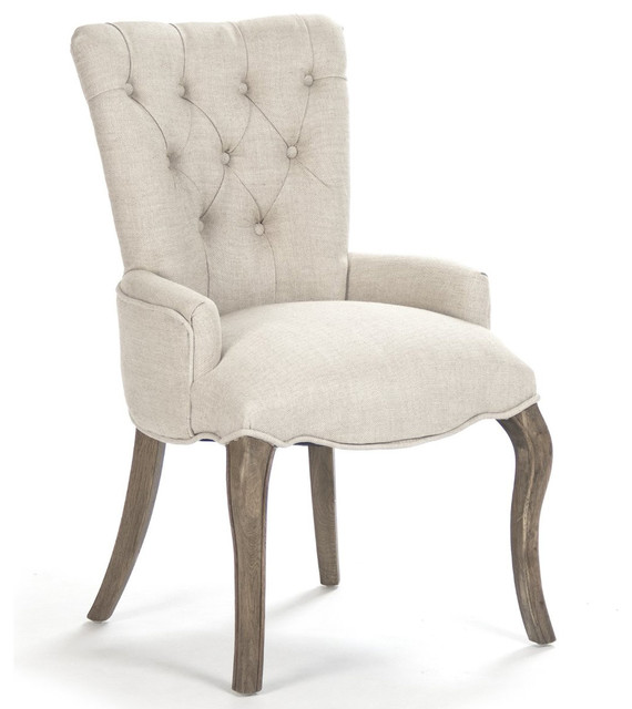 Iris Natural Linen Reclaimed Oak Tufted Vanity Dining Chair with Ring