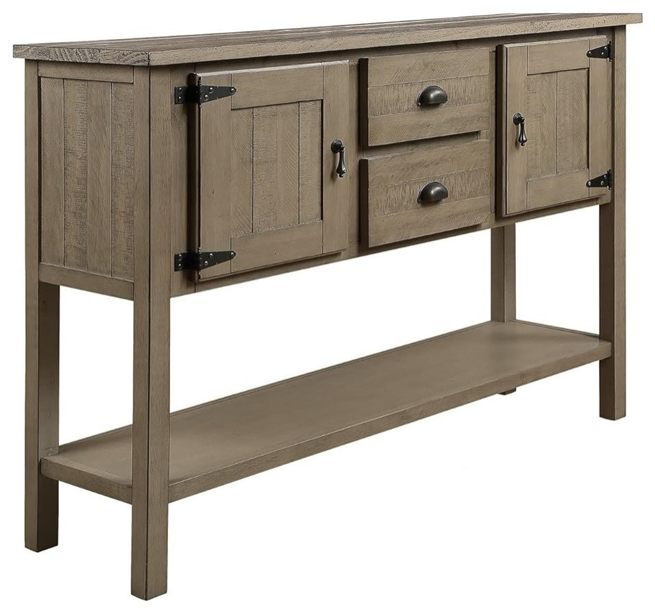 Rustic Console Table, 2 Grooved Cabinet Doors & 2 Center Storage ...