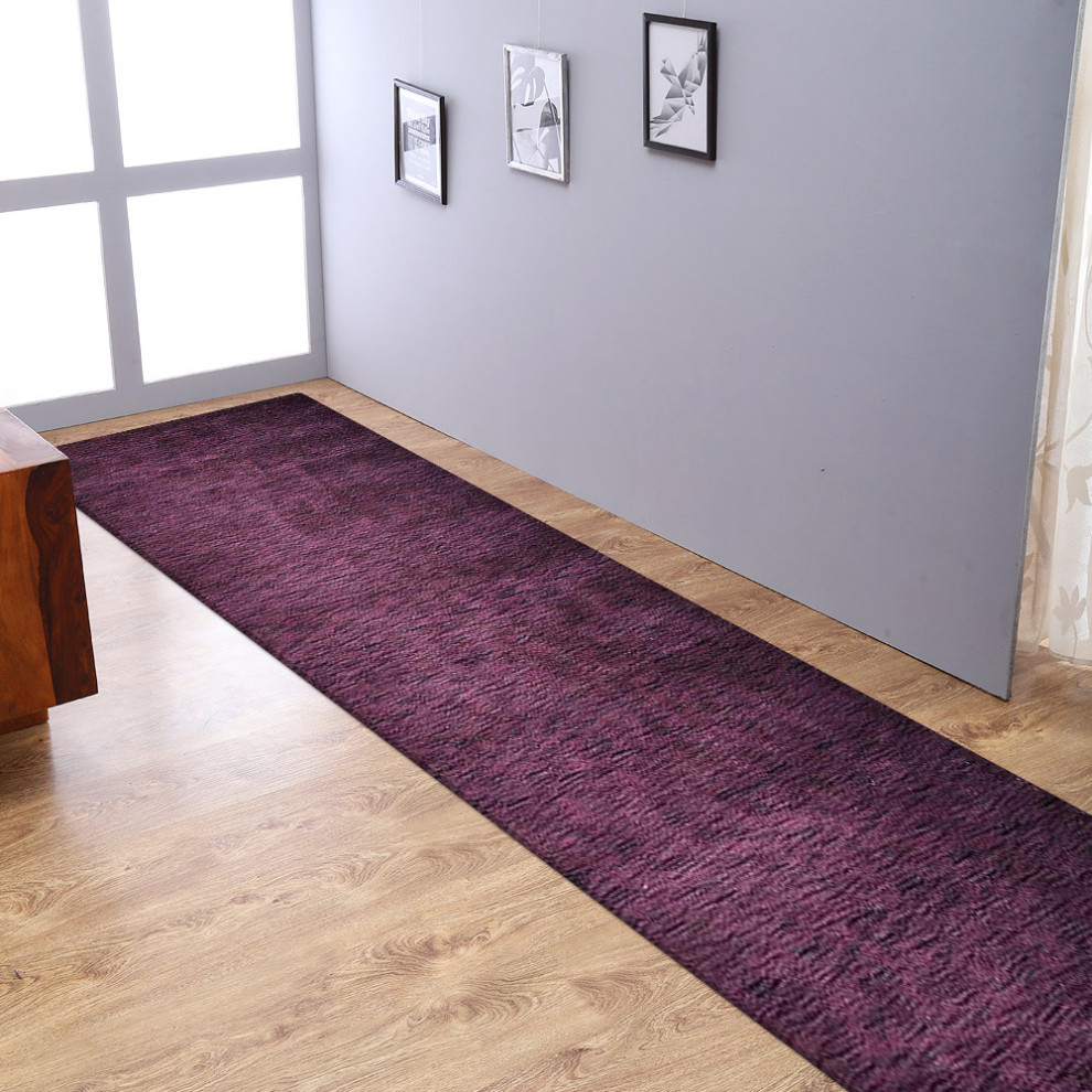 Hand Knotted Loom Wool Area Rug Solid Purple, [Round] 8'x8'