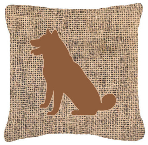 Shiba Inu Burlap and Brown Fabric Decorative Pillow Bb1113