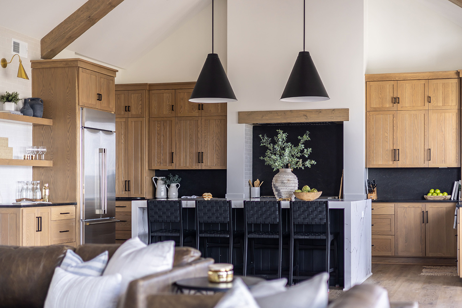 beautiful kitchen interior design with light wood cabinets and marble island